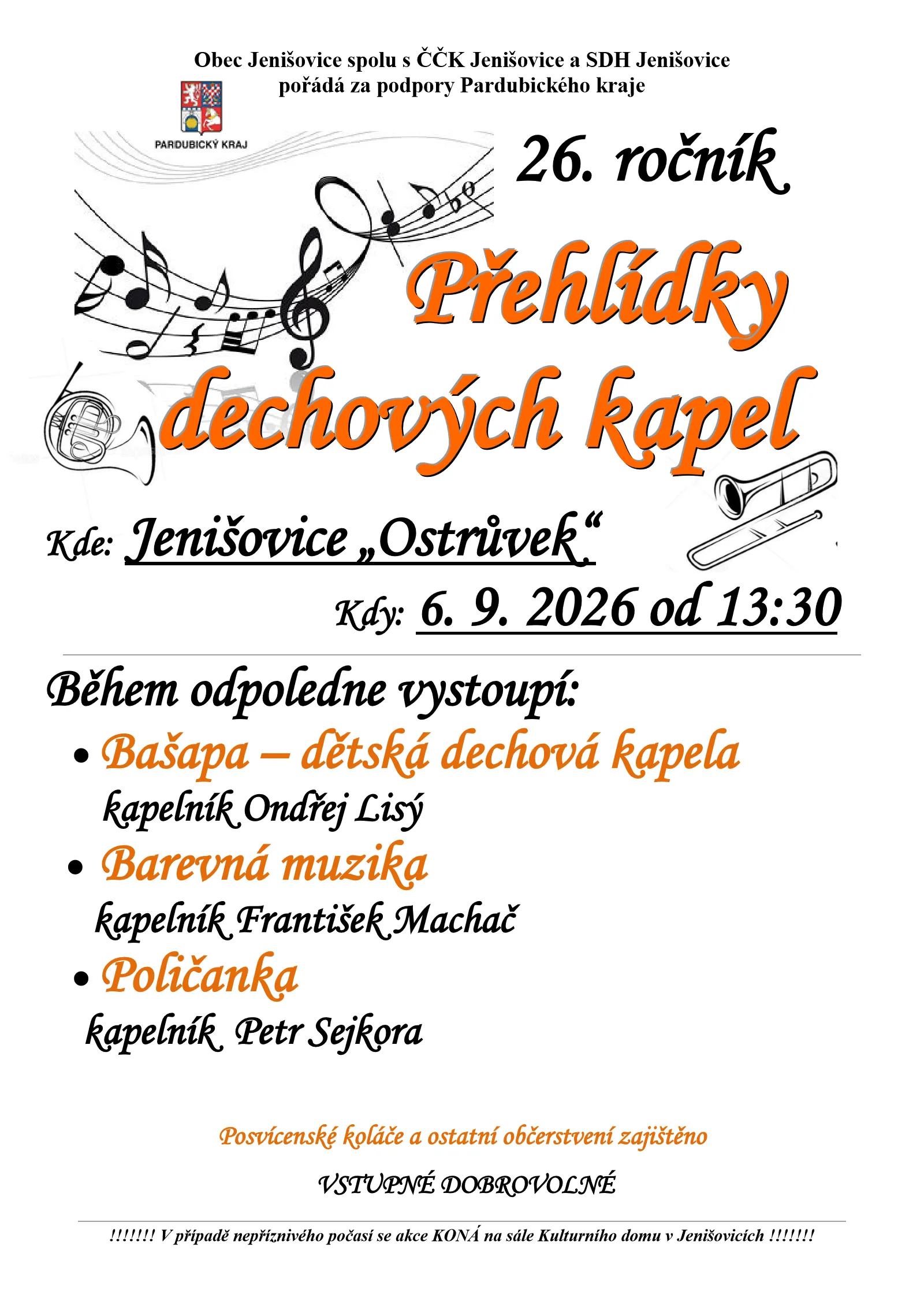 Plakát — Jenišovice, přehlídka dechových kapel